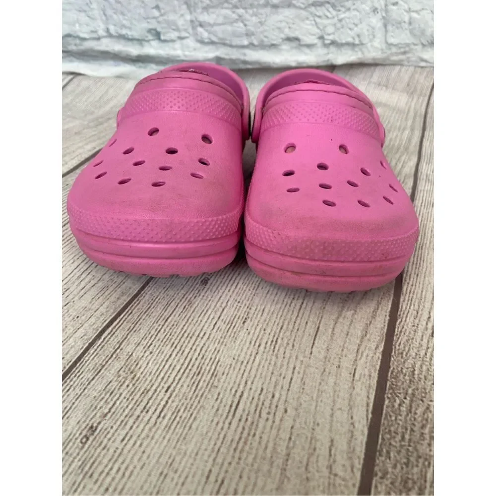 Crocs fur lined claasic clogs w/back strap pink girls C11